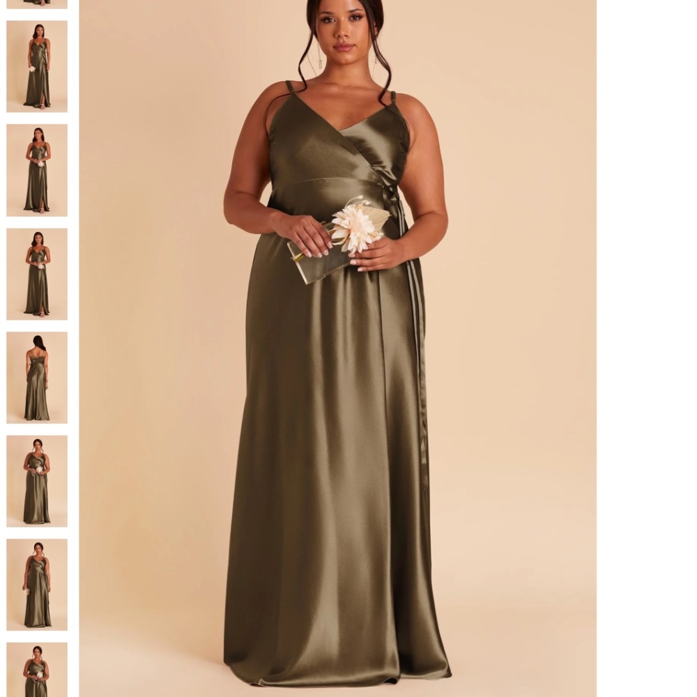 Birdy Grey Cindy bridesmaid dress, shiny satin olive